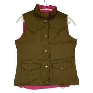 American Eagle Outfitters Women's Puffer Vest, Reversible, Brown/Pink, Snap